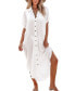 Фото #1 товара Women's White Collared Button Up Cover-Up Beach Dress