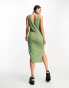 Фото #4 товара Bolongaro Trevor v-neck knitted midi dress in olive