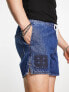 Фото #1 товара ASOS DESIGN pull on shorter length denim shorts in mid wash blue