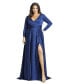 Women's Plus Size Satin Long Sleeve V Neck Draped Gown