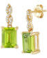 ფოტო #1 პროდუქტის Peridot (3-1/5 ct. t.w.) & Diamond (1/10 ct. t.w.) Cushion Drop Earrings in 14k Gold
