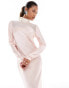 Фото #2 товара Daska high neck satin dress with sheer details in muted blush