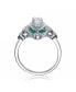 Sterling Silver White Gold Plated Green Baguette and Round Cubic Zirconia Classic Ring