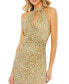 Women's Sequined High Neck Keyhole Asymmetrical Gown