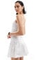 Bershka cotton straight neck pleated mini dress in white