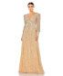 Фото #1 товара Women's Sequined Wrap Over Bishop Sleeve Gown