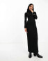 ASOS DESIGN ribbed roll neck long sleeve midi dress in black