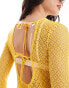 Something New styled by Claudia Bhimra sheer crochet low tie back maxi dress in yellow