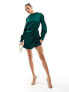 Фото #1 товара Abercrombie & Fitch long sleeve satin draped dress in green