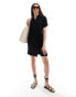 Фото #3 товара Pieces Tall tie waist linen mini shirt dress in black