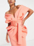 ASOS DESIGN Petite drape shoulder belted midi dress in pink