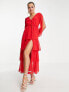 Фото #1 товара Miss Selfridge chiffon dobby tiered maxi dress in red