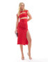 Фото #2 товара Bershka cut out detail bodycon slinky maxi dress in red