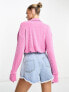 ASOS DESIGN slinky shirt bodysuit with plunge neck in pink