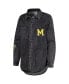 Фото #4 товара Women's Charcoal Michigan Wolverines Multi-Hit Tri-Blend Oversized Button-Up Denim Jacket