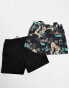 AllSaints lani 2 pack swim shorts in black multi