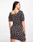 Pieces puff sleeve mini dress in black floral Черный, XS - EU 34 - фото #3