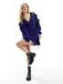 Фото #7 товара Wednesday's Girl wrap detail ruffle sleeve mini dress in navy blue