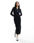 Фото #2 товара Miss Selfridge zip up long sleeve midi dress in black
