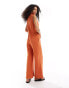 Фото #2 товара ASOS DESIGN collared button front sleeveless wide leg jumpsuit in rust