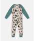 Little Boys Organic Cotton Two Piece Pajama Set Gray Mix And Green Printed Reindeer - Toddler|Child