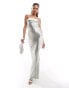 In The Style exclusive liquid satin bandeau cut out back maxi dress in grey