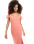 ASOS DESIGN flutter sleeve midi dress with lace insert in coral Koralle, 36 - фото #2