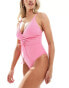 Peek & Beau Fuller Bust scallop detail swimsuit in textured pink fabric Розовый, 75F - фото #1