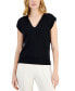 Фото #1 товара Women's V-Neck Ribbed Button-Shoulder Cap-Sleeve Sweater