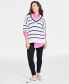 Фото #1 товара Women's V-Neck Cable-Knit Rugby Sweater, Created for Macy's