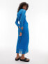 Topshop textured long sleeve lace jersey midi dress in blue