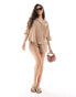 Фото #4 товара In The Style linen look short sleeve shirt co-ord in camel