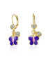 Фото #1 товара 14k Yellow Gold Plated Butterfly Dangling earrings with Amethyst Enamel and Clear Cubic Zirconia for Kids