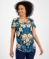 ფოტო #1 პროდუქტის Women's Printed Scoop-Neck Short-Sleeve Top, Created for Macy's