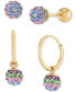 ფოტო #2 პროდუქტის Children's 2-Pc Set Multicolor Crystal Reversible Stud & Dangle Hoop Earrings in 14k Gold-Plated Sterling Silver
