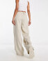 In The Style x Gemma Atkinson high waist wide leg trouser in beige