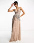 Фото #8 товара Maya Bridesmaid wrap front maxi tulle dress with tonal delicate sequin in taupe blush co ord