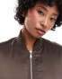 Фото #3 товара Monki satin bomber jacket with front welt pockets in dark brown