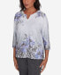 ფოტო #3 პროდუქტის Petite Worth Avenue Beaded Split Neck Floral Shimmer Top