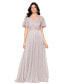 Petite Metallic Surplice Flutter-Sleeve Gown