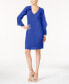 Thalia Sodi Ruffled Illusion Long Sleeve V Neck Shift Dress Lazulite Blue S