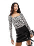 River Island long sleeve square neck body in black and white zebra print