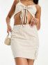 NA-KD linen slit detail mini skirt in beige