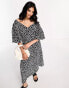 River Island puff sleeve midi dress in black polka dot