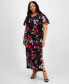 Фото #1 товара Plus Size V-Neck Floral Cape Maxi Dress
