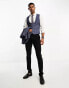 Фото #3 товара ASOS DESIGN wedding super skinny suit waistcoat in dark blue micro texture