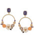 Gold-Tone Mixed Color Stone Flower Front-Facing Drop Hoop Earrings