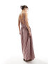 Glamorous drop waist square neck full skirt maxi dress in pink brown stripe