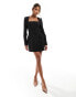 Фото #1 товара Kaiia tailored square neck long sleeve button down dress in black