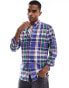 Фото #3 товара Polo Ralph Lauren icon logo check stretch poplin shirt slim fit in navy/green